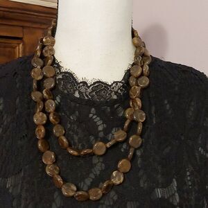 Brown White Swirls Brownie Resin Beads Flapper Long Necklace
